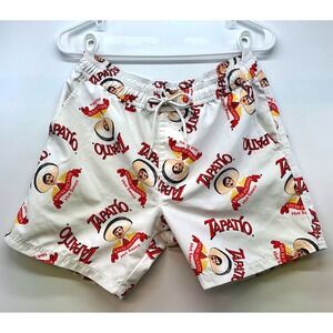 Tapatio Allover Logo Swim Board Shorts White Drawstring Elastic Sz XS